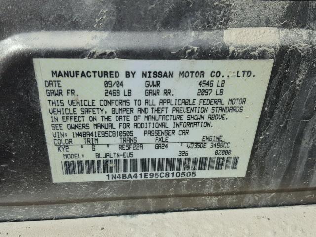 1N4BA41E95C810505 - 2005 NISSAN MAXIMA SE SILVER photo 10