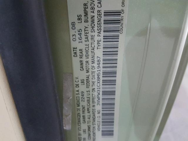 3VWPW31CX8M519487 - 2008 VOLKSWAGEN NEW BEETLE 绿色 照片 10