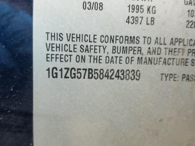 1G1ZG57B584243839 - 2008 CHEVROLET MALIBU LS Көк фото 10