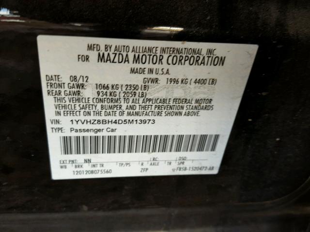 1YVHZ8BH4D5M13973 - 2013 MAZDA 6 SPORT BLACK photo 10