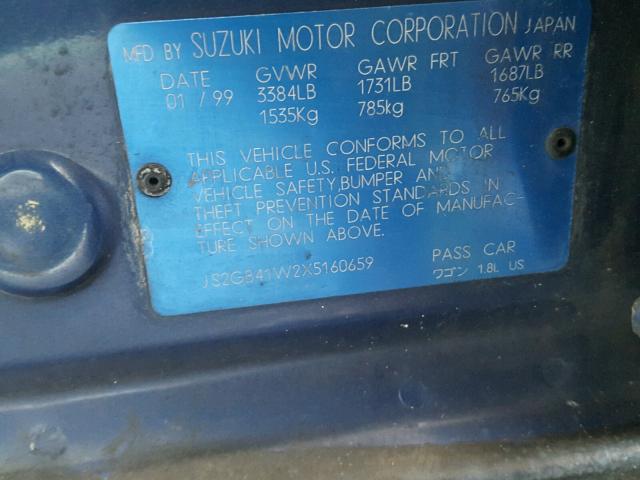 JS2GB41W2X5160659 - 1999 SUZUKI ESTEEM GL BLUE photo 10