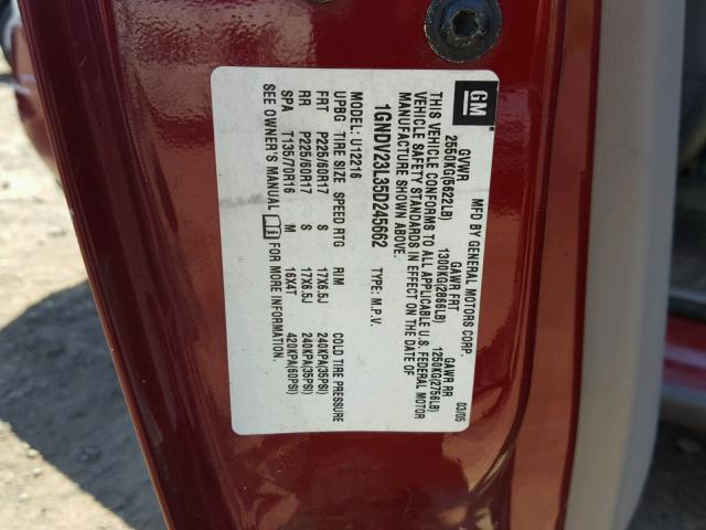 1GNDV23L35D245662 - 2005 CHEVROLET UPLANDER L RED photo 10