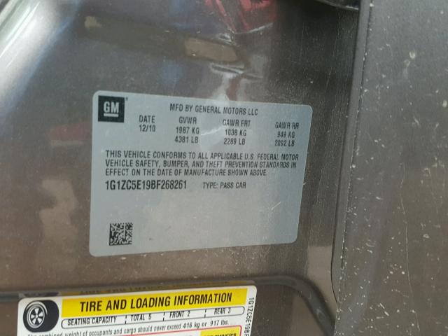 1G1ZC5E19BF268261 - 2011 CHEVROLET MALIBU 1LT 棕色 照片 10