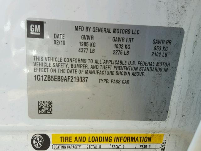 1G1ZB5EB9AF219037 - 2010 CHEVROLET MALIBU LS 白色 照片 10