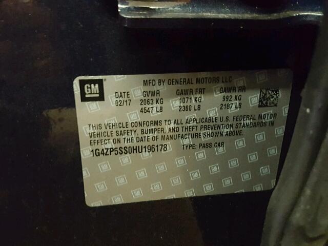 1G4ZP5SS0HU196178 - 2017 BUICK LACROSSE E BLUE photo 10