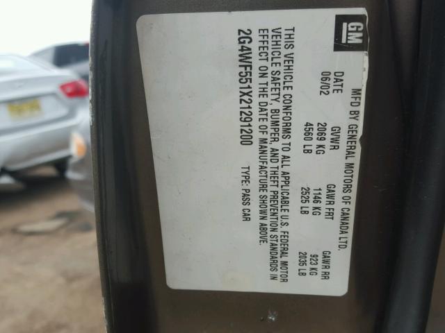 2G4WF551X21291200 - 2002 BUICK REGAL GS BROWN photo 10