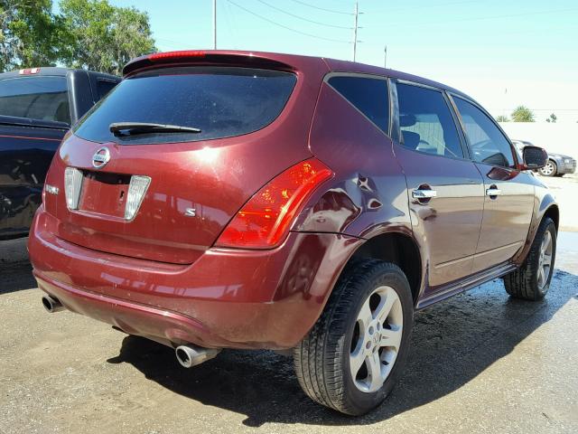 JN8AZ08T65W319484 - 2005 NISSAN MURANO SL BURGUNDY photo 4