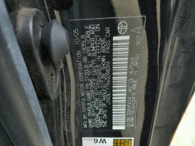 JTKDE177X60098094 - 2006 TOYOTA SCION TC 黑色 照片 10