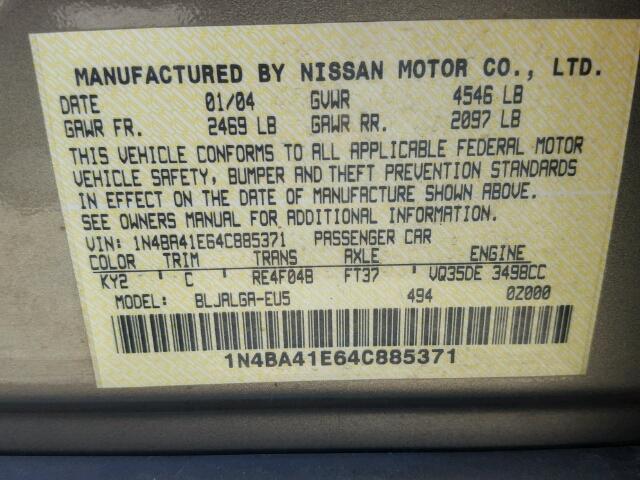 1N4BA41E64C885371 - 2004 NISSAN MAXIMA SE/ GRAY photo 10