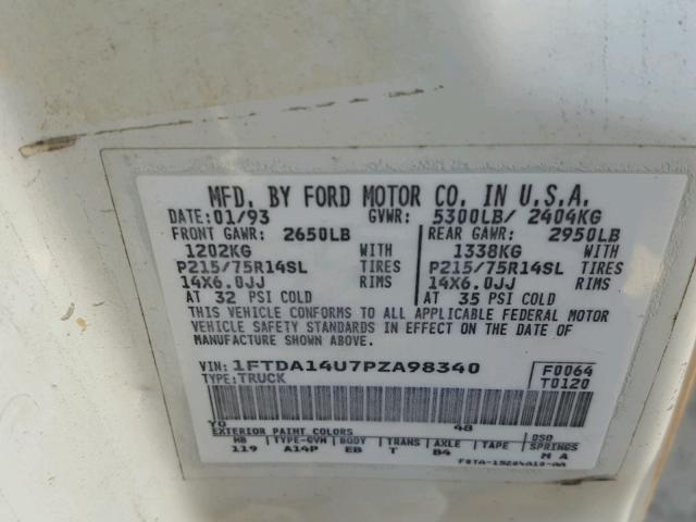 1FTDA14U7PZA98340 - 1993 FORD AEROSTAR WHITE photo 10