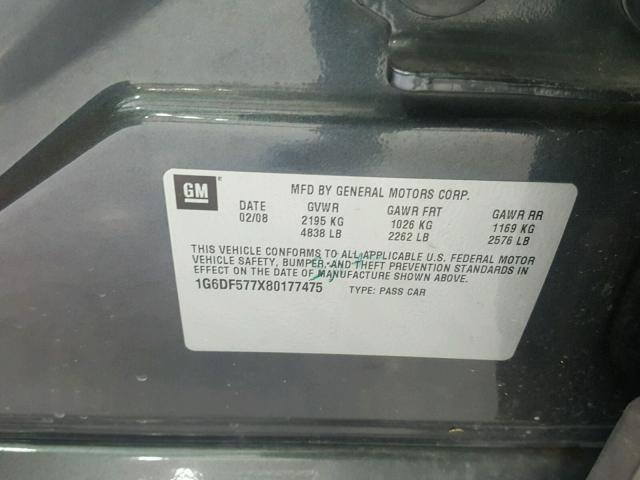 1G6DF577X80177475 - 2008 CADILLAC CTS GRAY photo 10