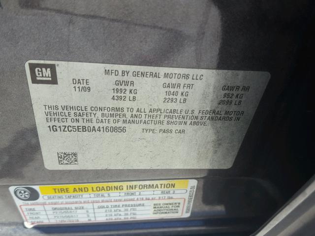 1G1ZC5EB0A4160856 - 2010 CHEVROLET MALIBU 1LT GRAY photo 10