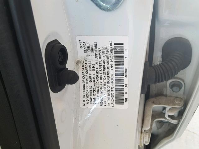 2HGFC1F73HH650638 - 2017 HONDA CIVIC EXL WHITE photo 10