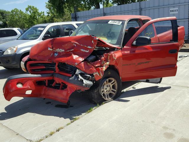 1B7GL22X01S168206 - 2001 DODGE DAKOTA RED photo 2