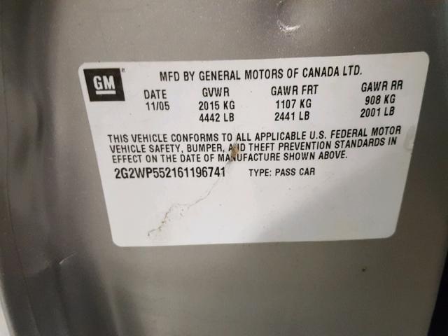 2G2WP552161196741 - 2006 PONTIAC GRAND PRIX SILVER photo 10