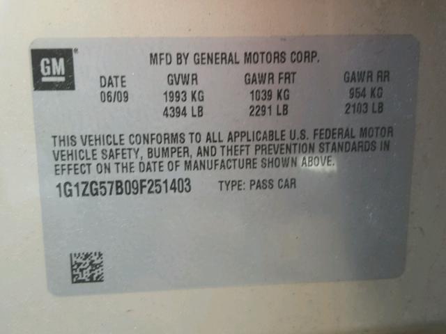 1G1ZG57B09F251403 - 2009 CHEVROLET MALIBU LS 米色 照片 10