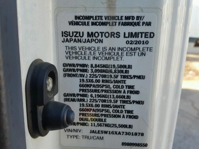 JALE5W16XA7301878 - 2010 ISUZU NRR WHITE photo 10