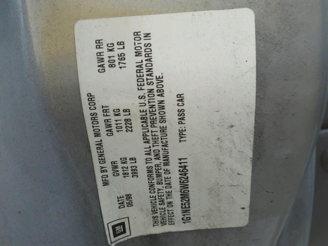 1G1NE52M6W6246411 - 1998 CHEVROLET MALIBU LS ვერცხლისფერი ფოტო 10