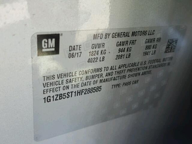 1G1ZB5ST1HF288585 - 2017 CHEVROLET MALIBU LS SILVER photo 10