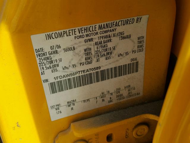 1FDAW56P77EA70589 - 2007 FORD F550 SUPER YELLOW photo 10