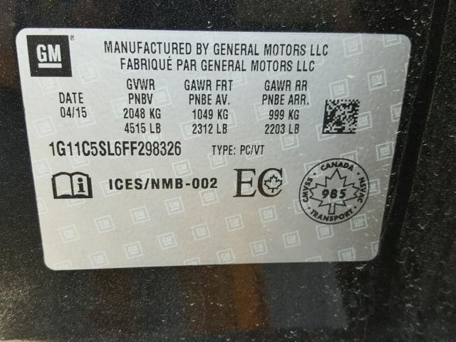 1G11C5SL6FF298326 - 2015 CHEVROLET MALIBU 1LT 黑色 照片 10