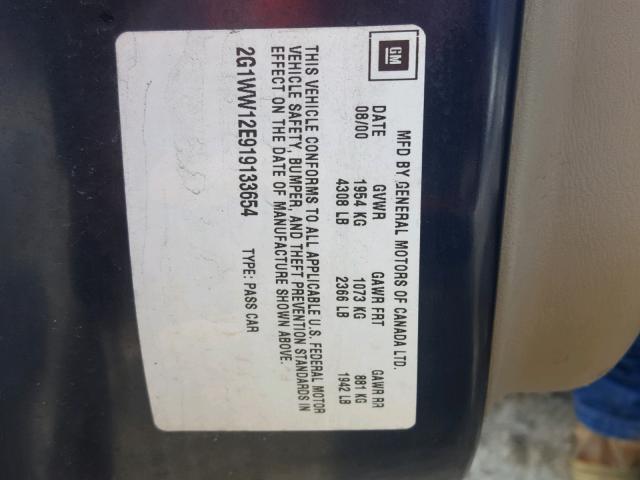 2G1WW12E919133654 - 2001 CHEVROLET MONTE CARL ლურჯი ფოტო 10