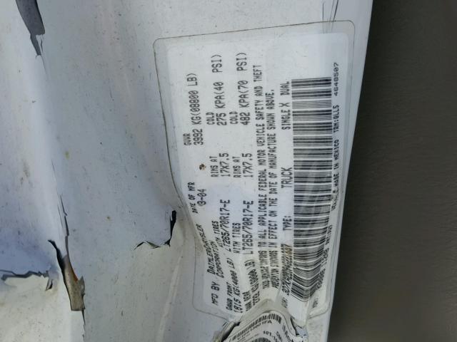 3D7KA28D94G221337 - 2004 DODGE RAM 2500 S WHITE photo 10