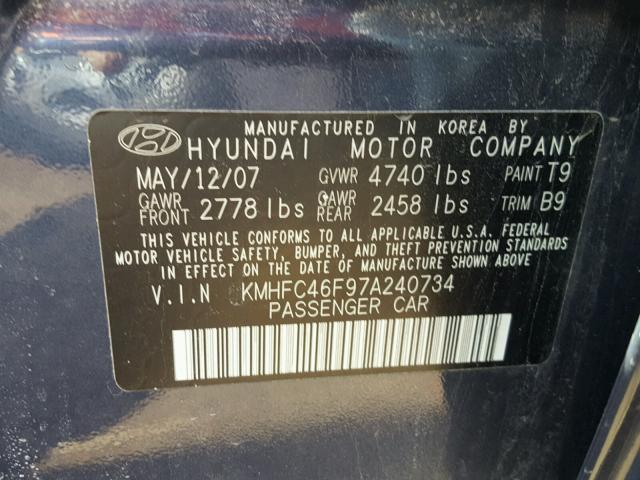 KMHFC46F97A240734 - 2007 HYUNDAI AZERA SE BLUE photo 10