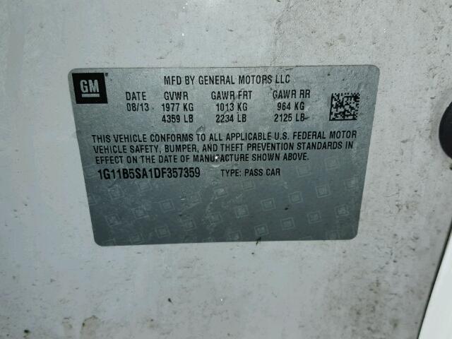 1G11B5SA1DF357359 - 2013 CHEVROLET MALIBU LS თეთრი ფოტო 10