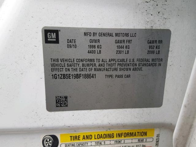 1G1ZB5E19BF188641 - 2011 CHEVROLET MALIBU LS WHITE photo 10