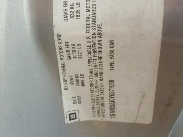 1G1NE52J0Y6271958 - 2000 CHEVROLET MALIBU LS ვერცხლისფერი ფოტო 10