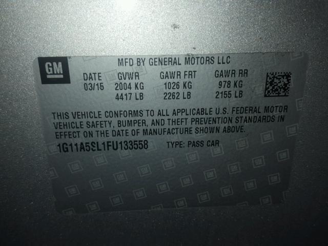 1G11A5SL1FU133558 - 2015 CHEVROLET MALIBU LS SILVER photo 10