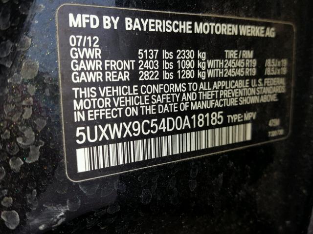5UXWX9C54D0A18185 - 2013 BMW X3 XDRIVE2 შავი ფოტო 10