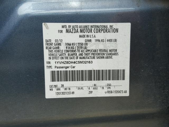 1YVHZ8DH4C5M32163 - 2012 MAZDA 6 I Blau Foto 10