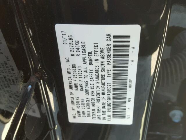 19UUB2F58HA005321 - 2017 ACURA TLX TECH BLACK photo 10