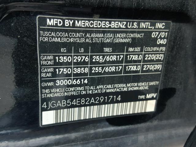 4JGAB54E82A291714 - 2002 MERCEDES-BENZ ML 320 BLACK photo 10