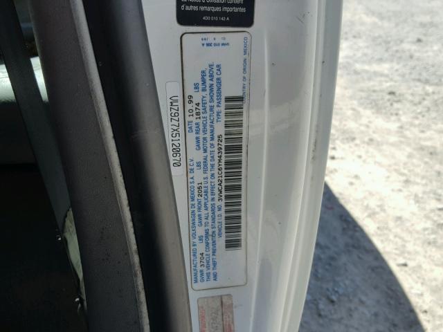 3VWCA21C6YM439725 - 2000 VOLKSWAGEN NEW BEETLE თეთრი ფოტო 10