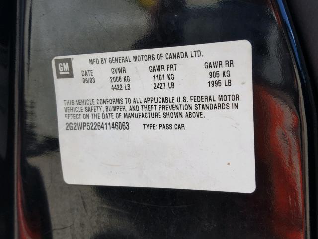 2G2WP522641146063 - 2004 PONTIAC GRAND PRIX შავი ფოტო 10