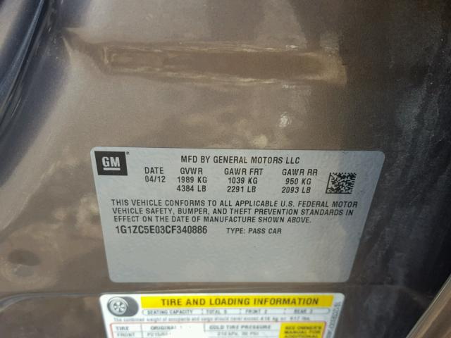 1G1ZC5E03CF340886 - 2012 CHEVROLET MALIBU 1LT BROWN photo 10