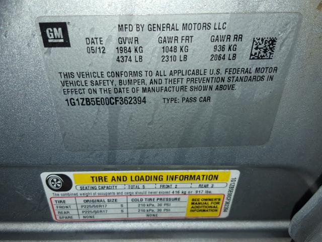 1G1ZB5E00CF362394 - 2012 CHEVROLET MALIBU LS 银色 照片 10