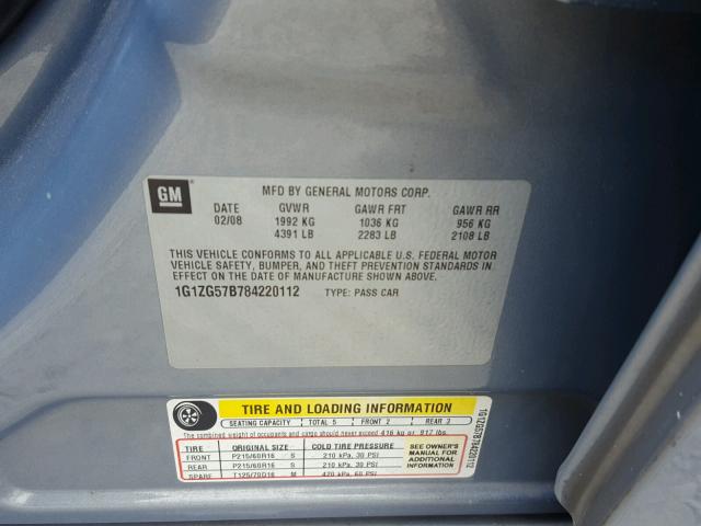 1G1ZG57B784220112 - 2008 CHEVROLET MALIBU LS ლურჯი ფოტო 10