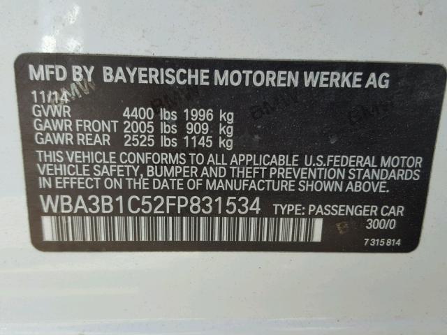 WBA3B1C52FP831534 - 2015 BMW 320 I WHITE photo 10