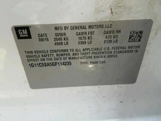 1G11C5SA5GF114235 - 2016 CHEVROLET MALIBU LIM 白色 照片 10