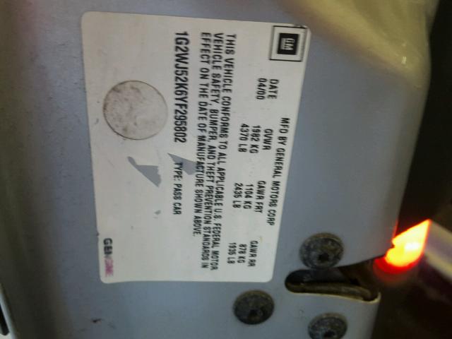 1G2WJ52K6YF295802 - 2000 PONTIAC GRAND PRIX SILVER photo 10