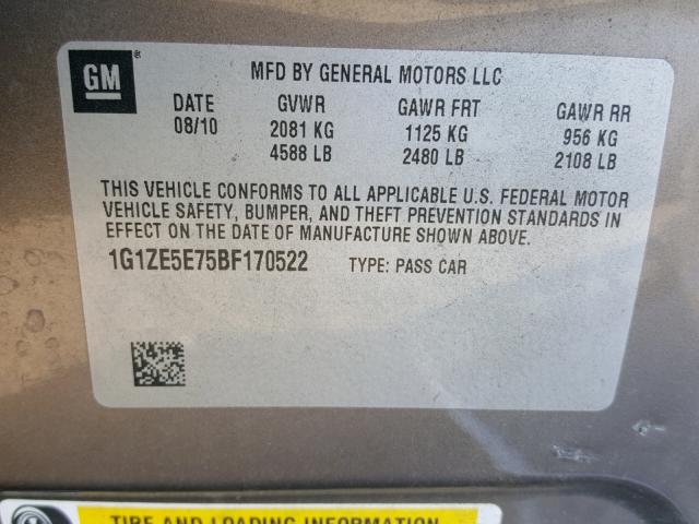 1G1ZE5E75BF170522 - 2011 CHEVROLET MALIBU LTZ 棕色 照片 10