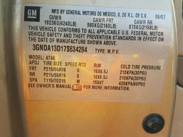 3GNDA13D17S634284 - 2007 CHEVROLET HHR LS TAN photo 10