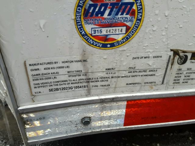 5E2B12023G1054181 - 2016 UTILITY TRAILER WHITE photo 10