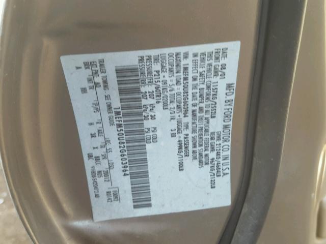 1MEFM50U82G603964 - 2002 MERCURY SABLE GS TAN photo 10