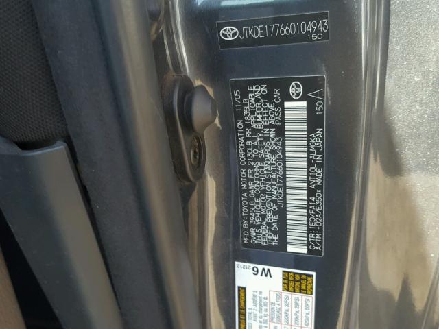 JTKDE177660104943 - 2006 TOYOTA SCION TC 灰色 照片 10