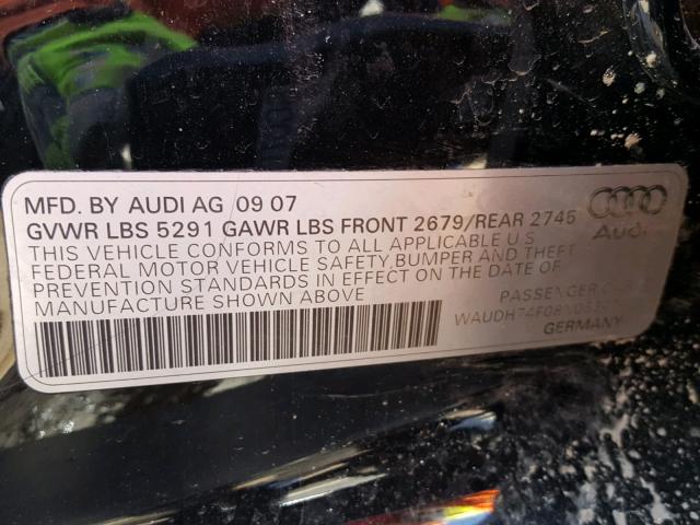 WAUDH74F08N053424 - 2008 AUDI A6 3.2 QUA BLACK photo 10